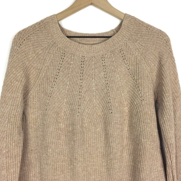 LOFT Wool Blend Sweater Neutral Camel Minimalist Capsule Wardrobe Size Medium - Picture 2 of 10